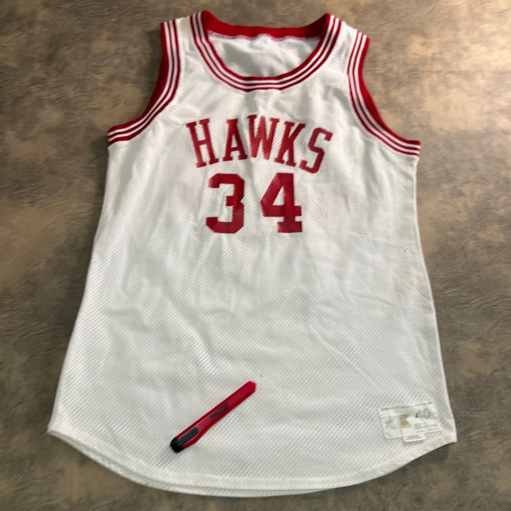 Russell Athletic Basketball Jersey Mens 40 White‎ Hawks 34 Vintage Mesh USA 80s